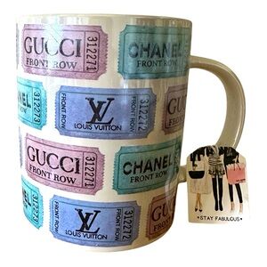 NEW Amanda Greenwood Art Designer “Front Row” Fashion Ticket Print Ceramic Mug